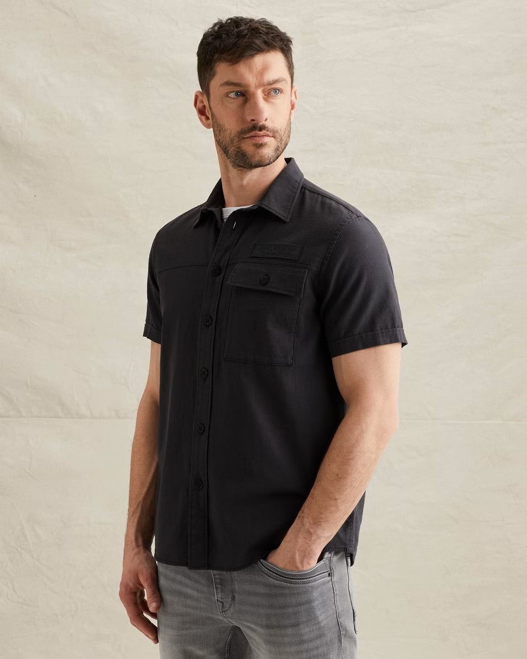Short Sleeve Shirt Ctn Slub - Navy