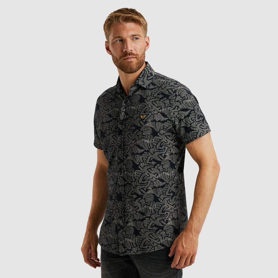 Short Sleeve Shirt Print On Jersey - Blauw Dessin