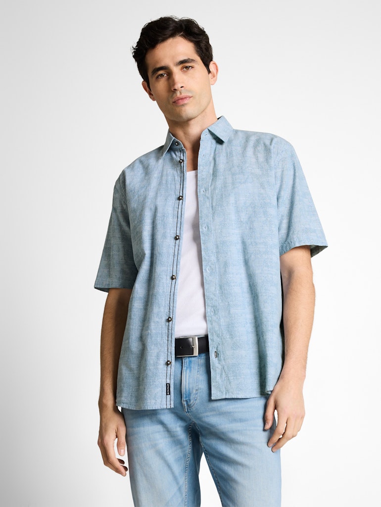 Comfort Printed Shirt - Blauw Dessin