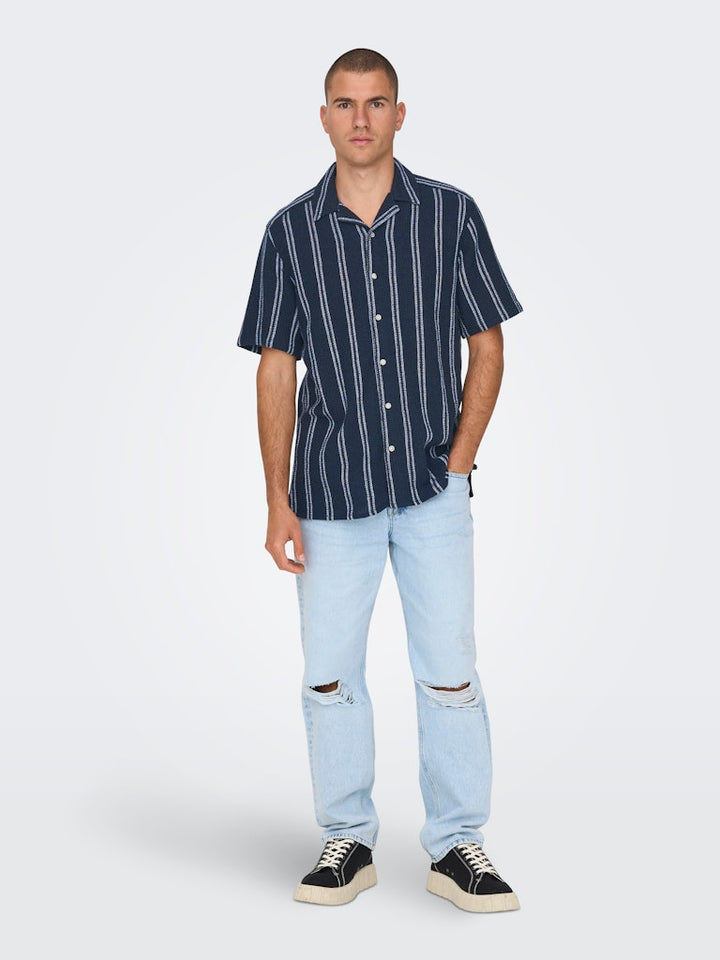 Onstrev Life Reg Stripe Ss Shirt No - Blauw Dessin
