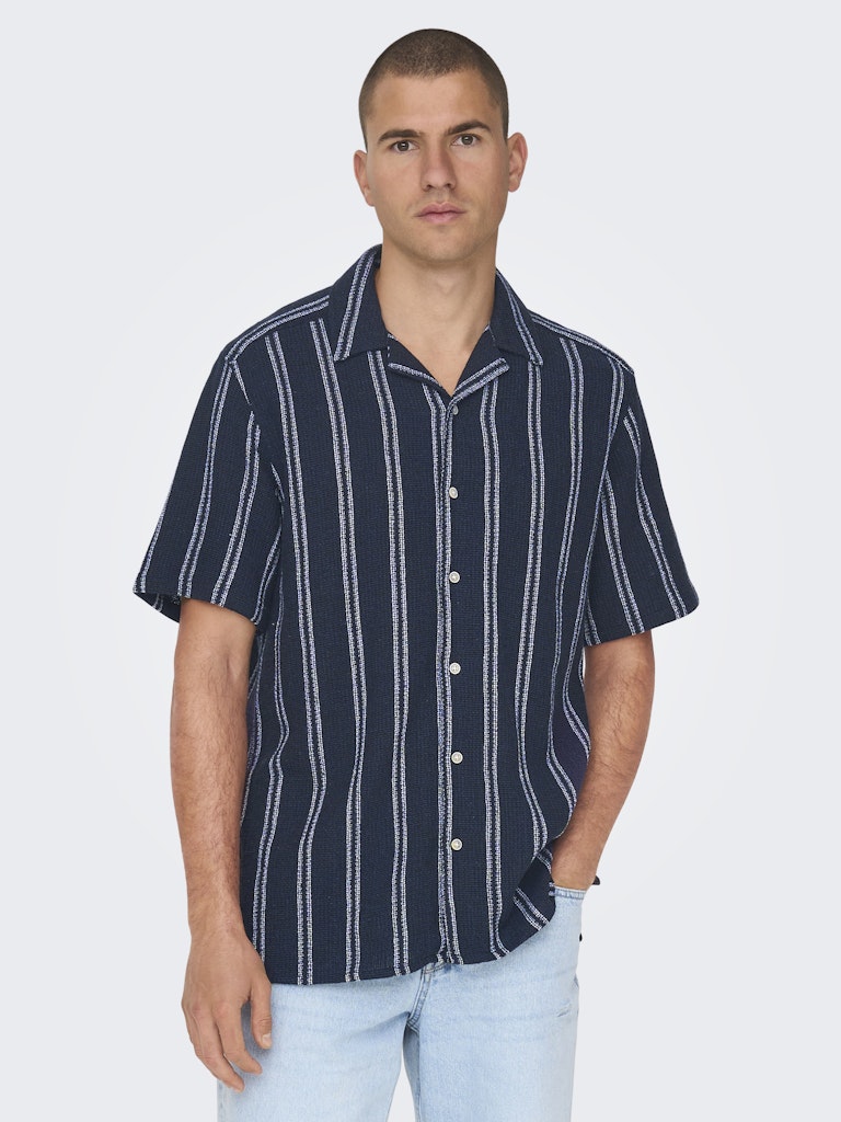 Onstrev Life Reg Stripe Ss Shirt No - Blauw Dessin