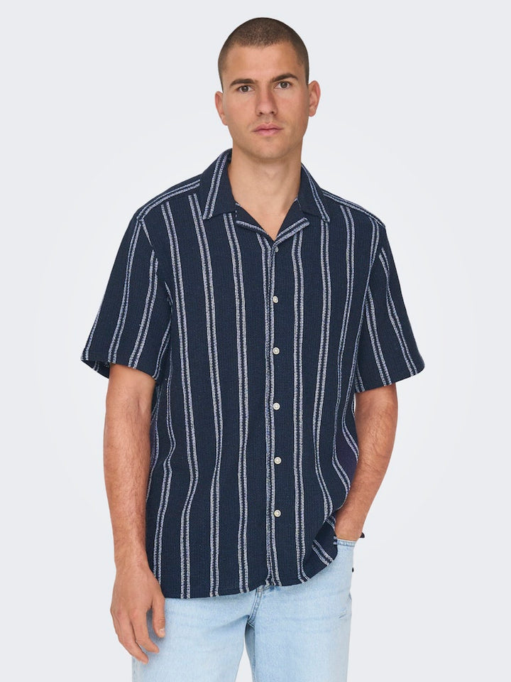 Onstrev Life Reg Stripe Ss Shirt No - Blauw Dessin