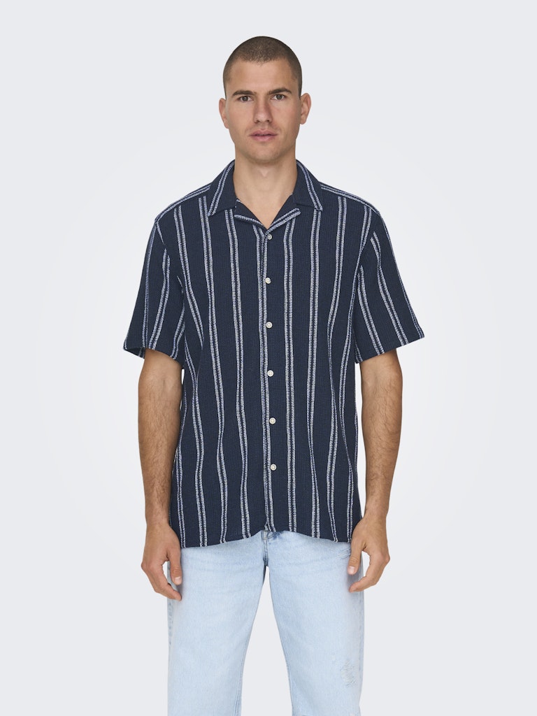Onstrev Life Reg Stripe Ss Shirt No - Blauw Dessin