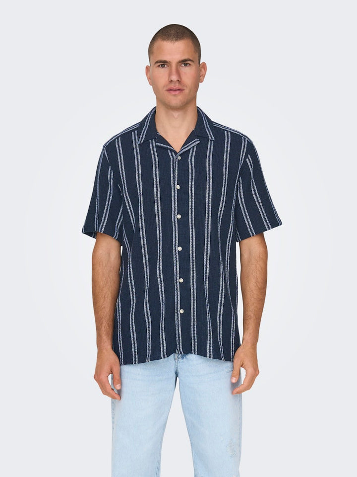 Onstrev Life Reg Stripe Ss Shirt No - Blauw Dessin