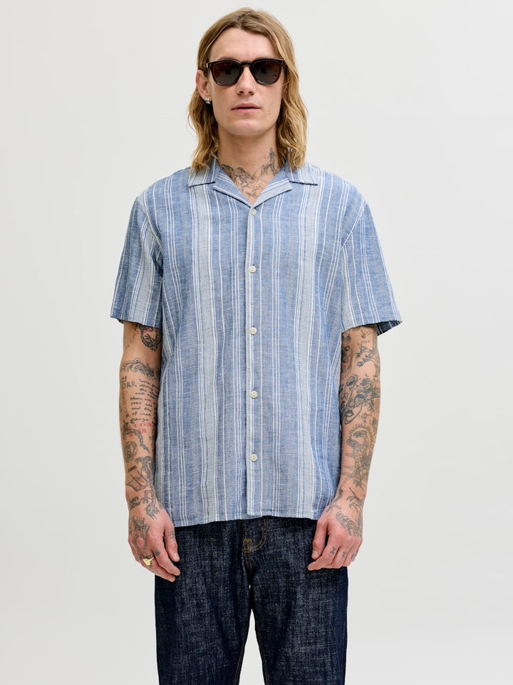 Jprblusummer Lin. Blen Dobby Ss Shirt Sn - Blauw Dessin