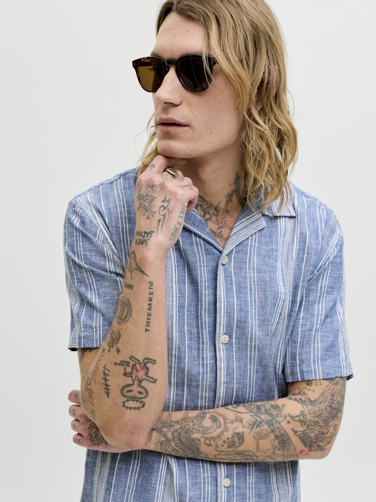 Jprblusummer Lin. Blen Dobby Ss Shirt Sn - Blauw Dessin
