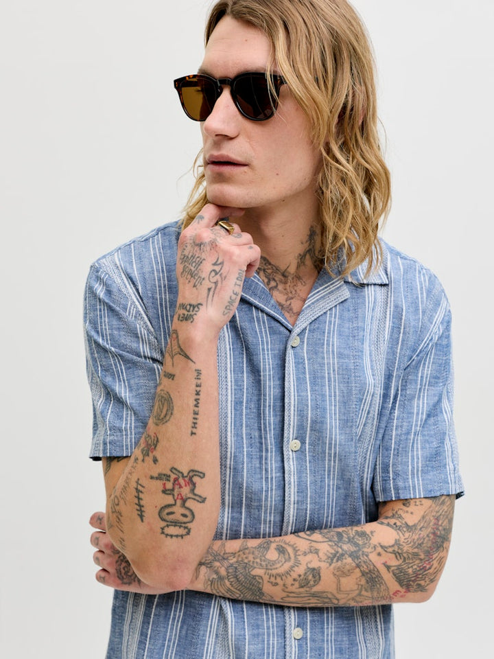 Jprblusummer Lin. Blen Dobby Ss Shirt Sn - Blauw Dessin