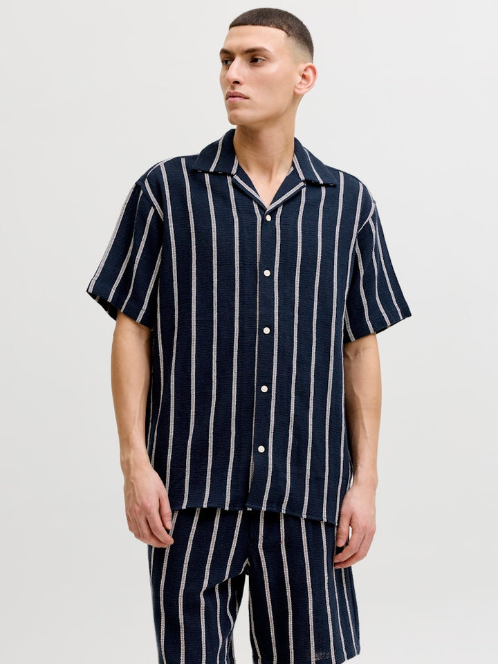 Jorcoba Stripe Resort Shirt Ss Sn - Blauw Dessin