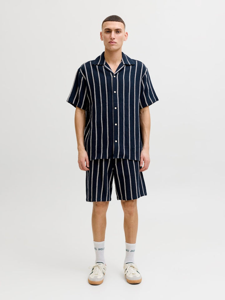 Jorcoba Stripe Resort Shirt Ss Sn - Blauw Dessin