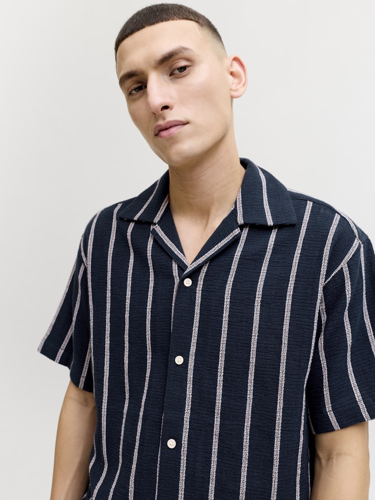 Jorcoba Stripe Resort Shirt Ss Sn - Blauw Dessin