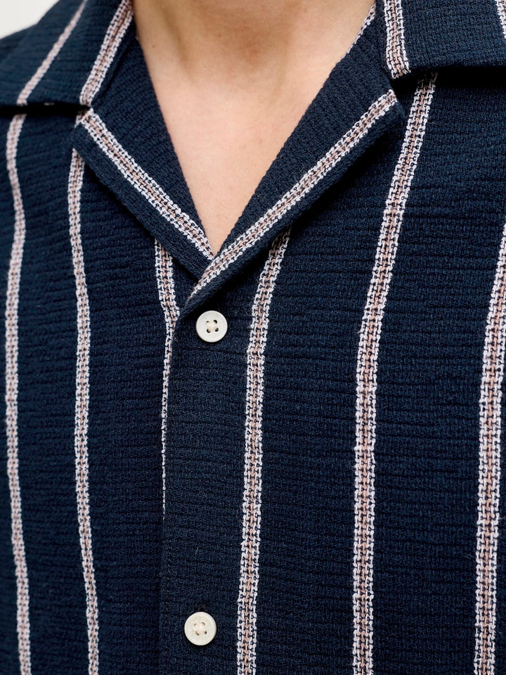 Jorcoba Stripe Resort Shirt Ss Sn - Blauw Dessin