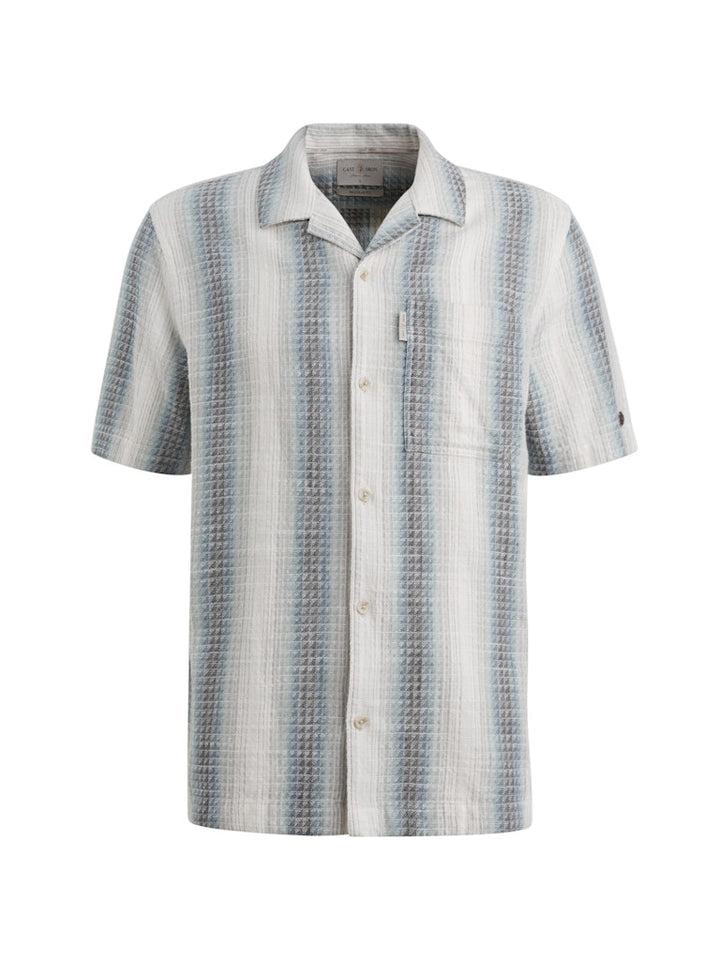 Short Sleeve Shirt Yarn Dyed Strip - Blauw Dessin