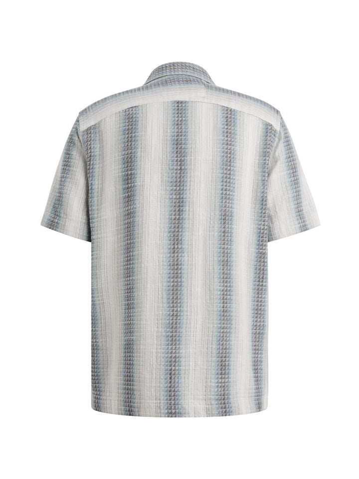 Short Sleeve Shirt Yarn Dyed Strip - Blauw Dessin