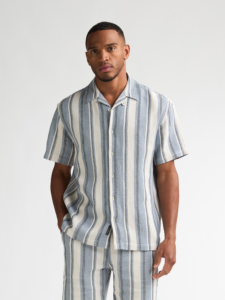 Men Shirt Short Sleeve Aop - Blauw Dessin