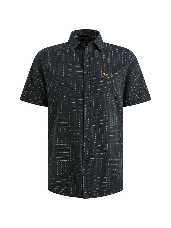Short Sleeve Shirt Print On Pique - Blauw Dessin