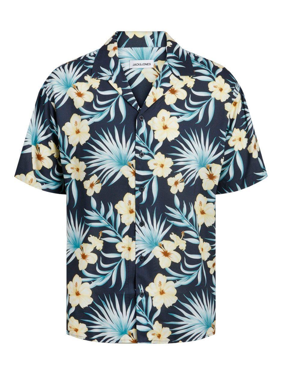 Jjjeff Floral Aop Resort Shirt Ss - Blauw Dessin