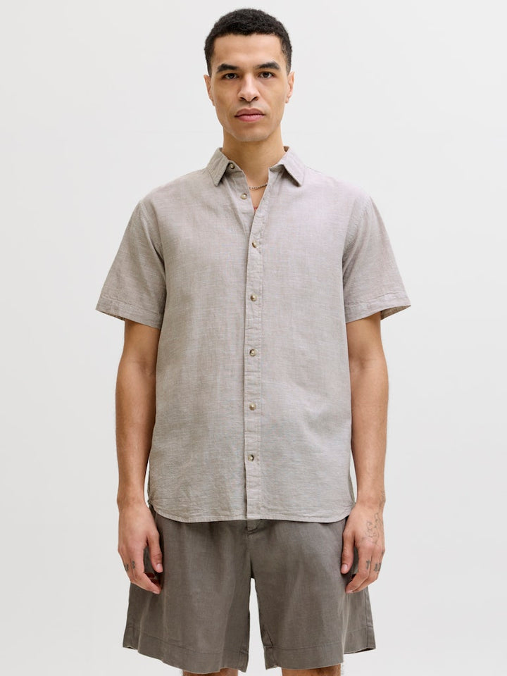 Jjesummer Linen Blend Shirt S/s Sn - Licht Bruin