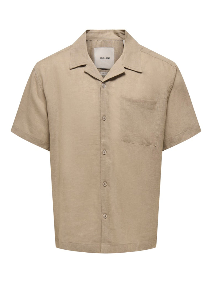Onslaurence Linen Resort Collar Ss - Taupe