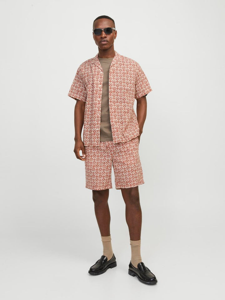 Jorluke Seersucker Resort Shirt Ss - Bruin Dessin