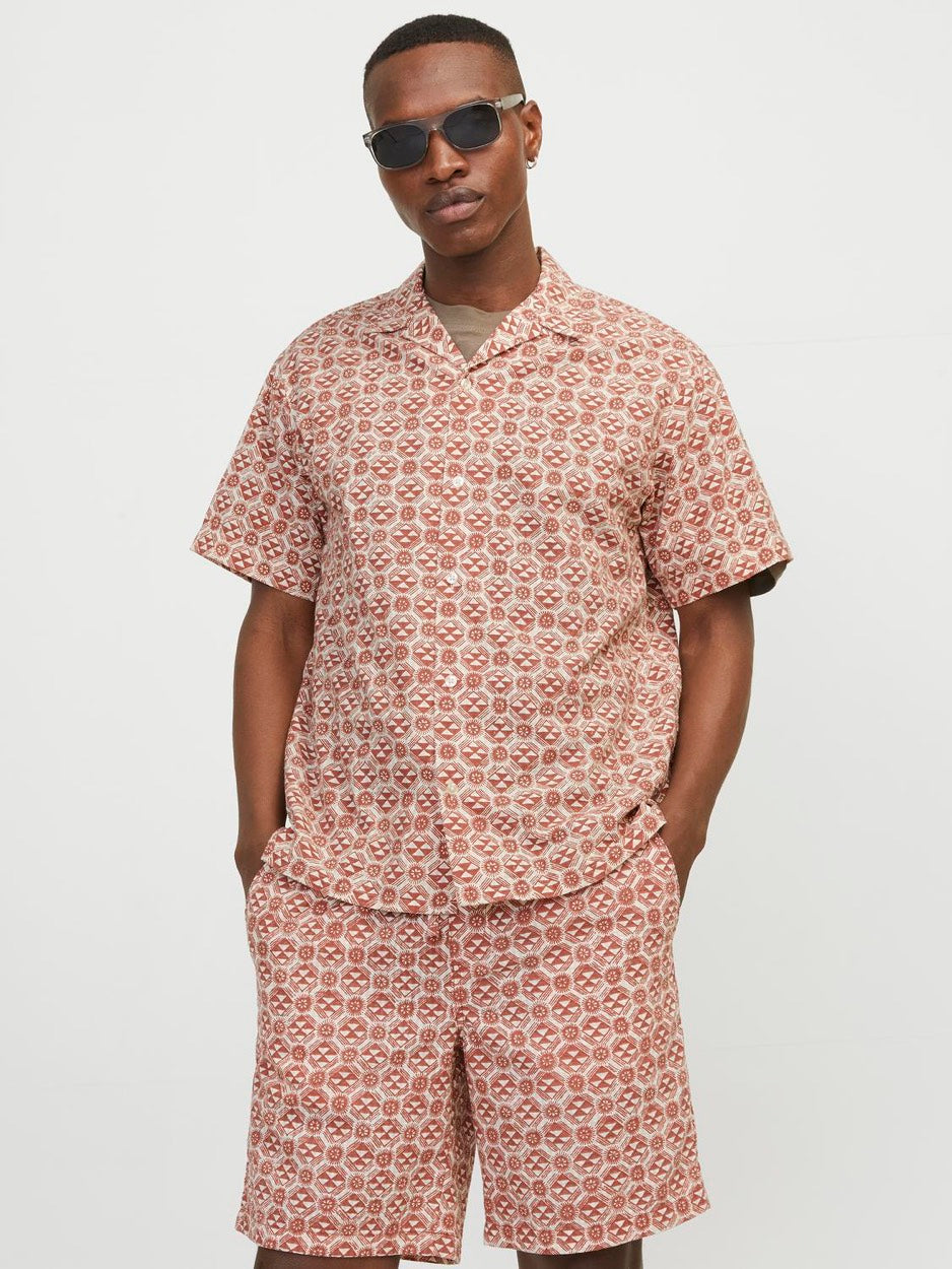 Jorluke Seersucker Resort Shirt Ss - Bruin Dessin