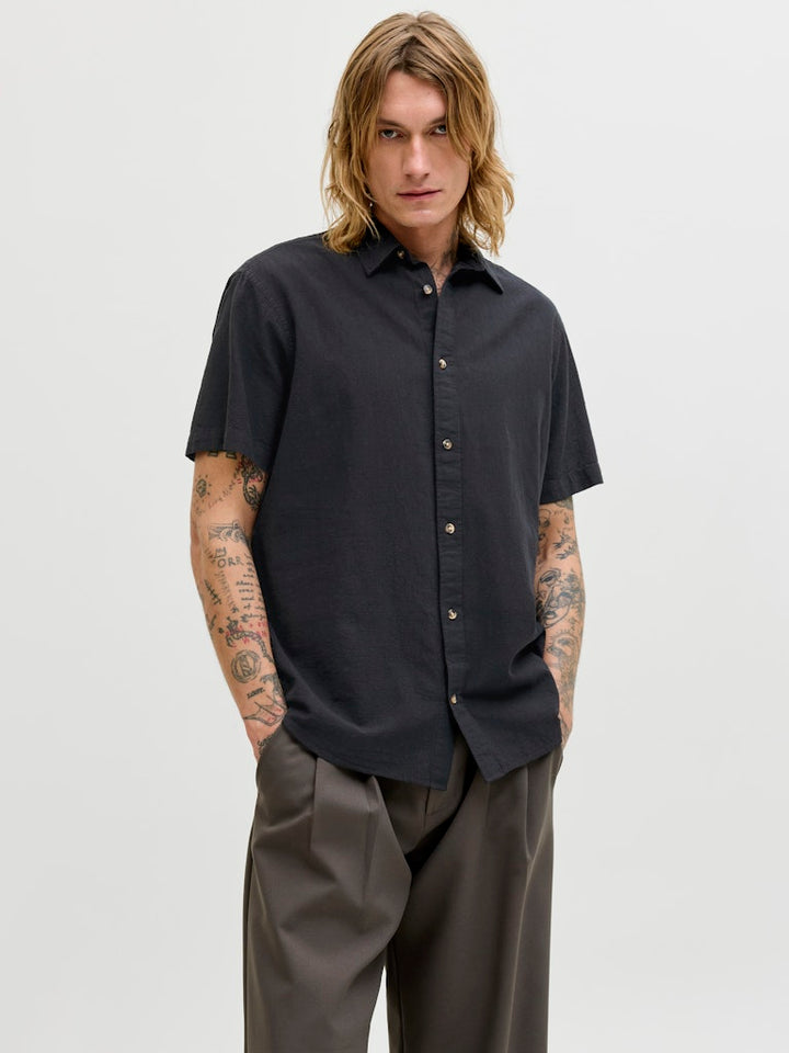 Jjesummer Linen Blend Shirt S/s Sn - Zwart