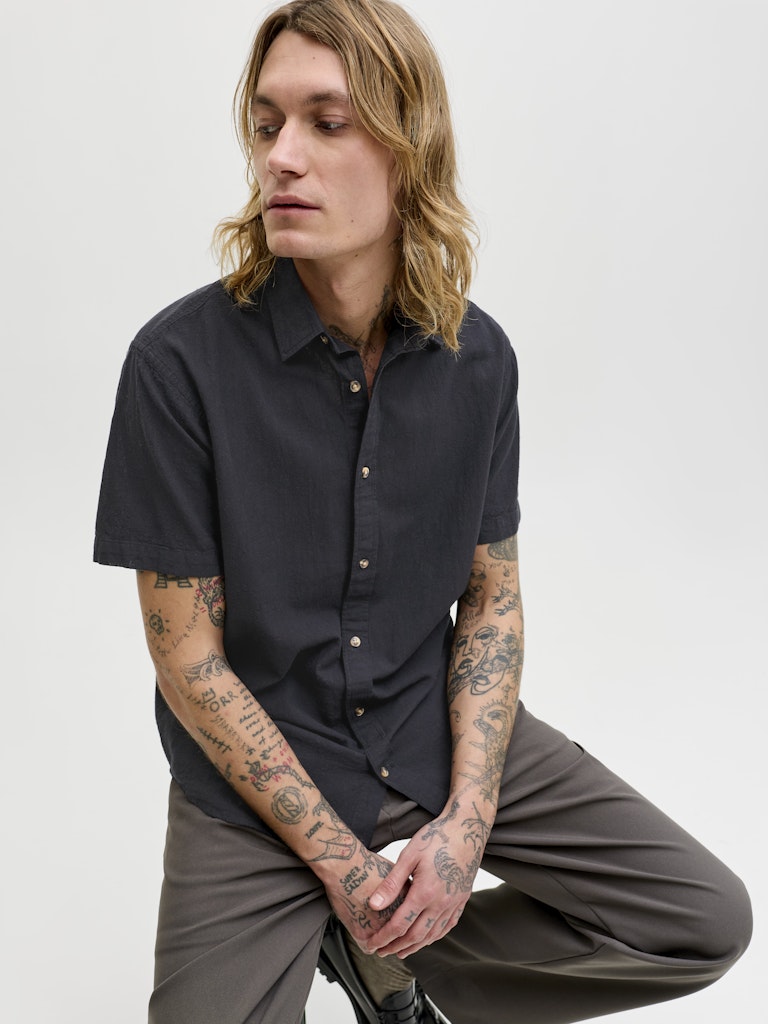 Jjesummer Linen Blend Shirt S/s Sn - Zwart