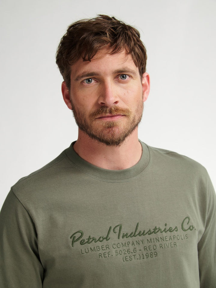 Men T-shirt Ls Classic Print - Army