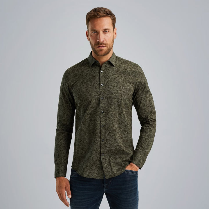 Long Sleeve Shirt Print On Poplin - Donkergroen