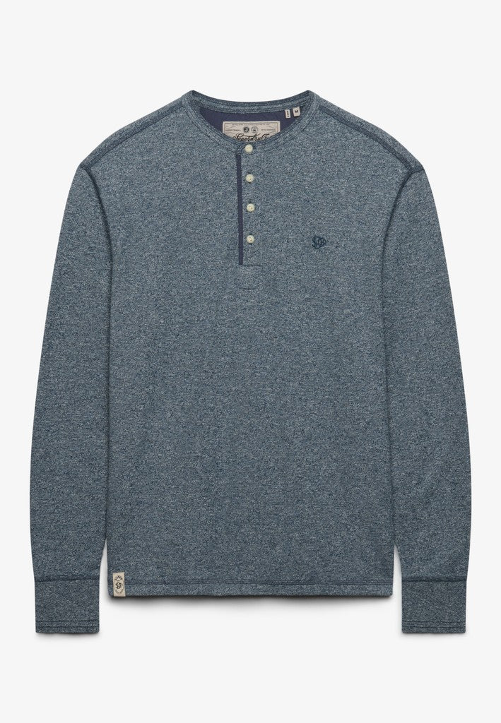 Mini Slub Waffle Long Sleeve Grandad Top - Blauw Melee