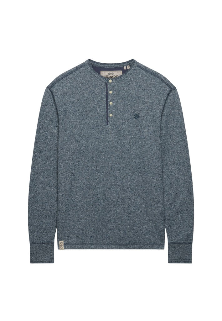 Mini Slub Waffle Long Sleeve Grandad Top - Blauw Melee