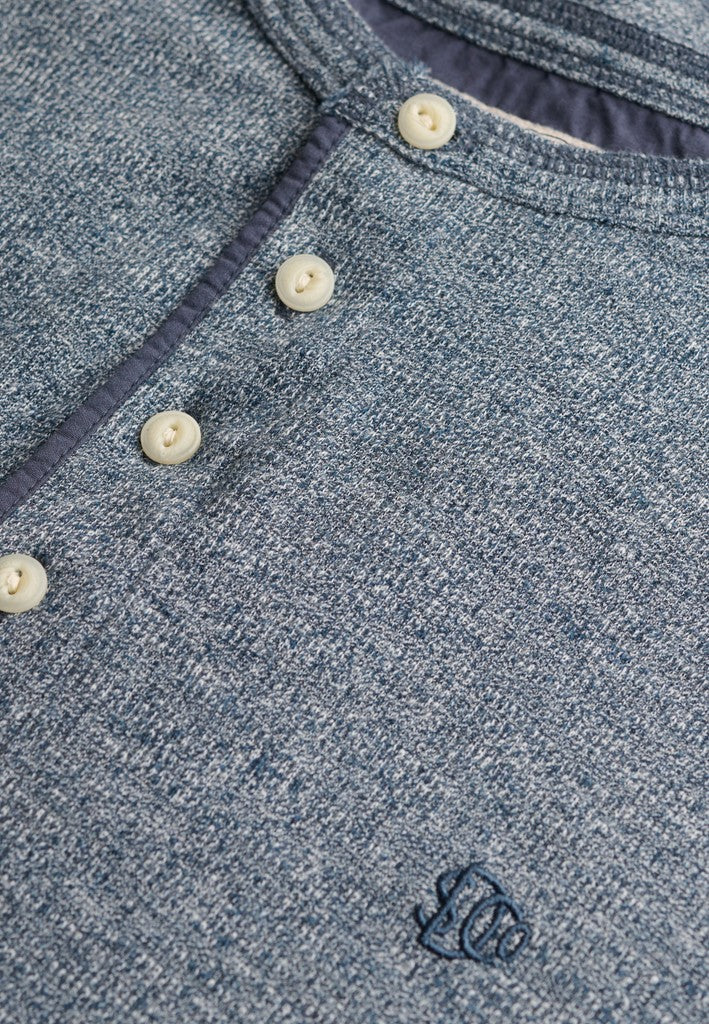 Mini Slub Waffle Long Sleeve Grandad Top - Blauw Melee