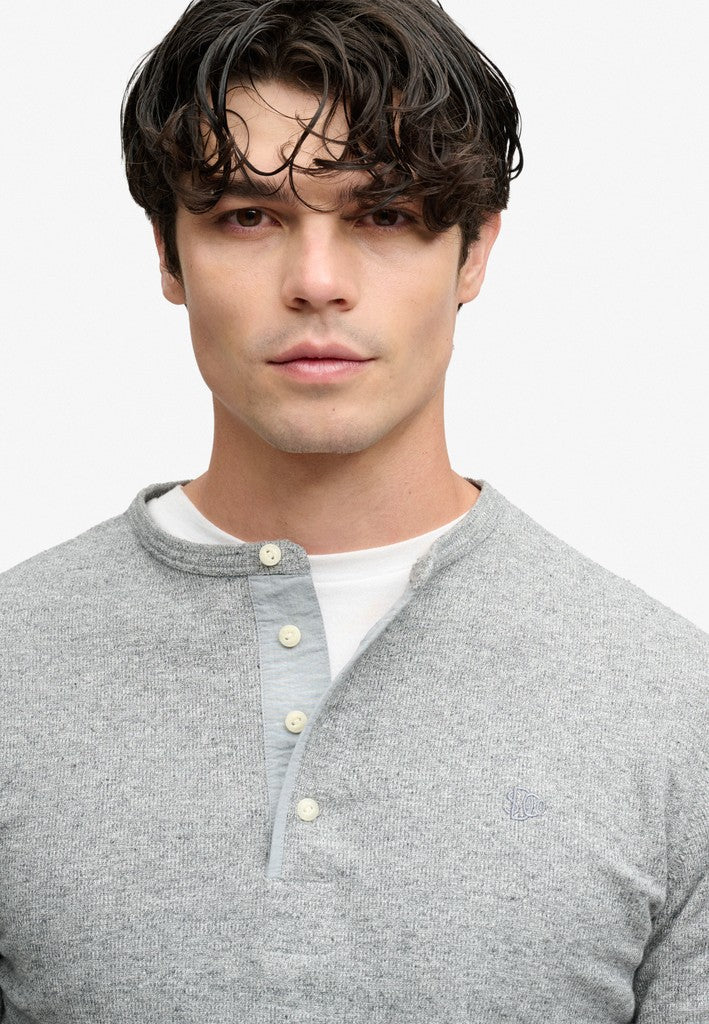 Mini Slub Waffle Long Sleeve Grandad Top - Grijs Melee