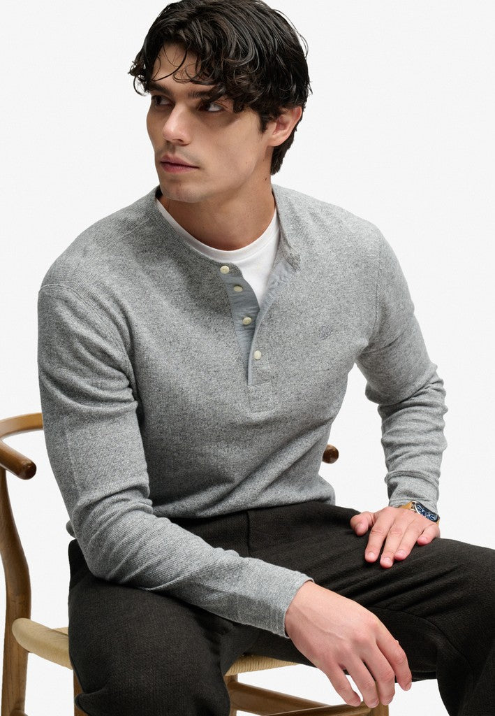 Mini Slub Waffle Long Sleeve Grandad Top - Grijs Melee
