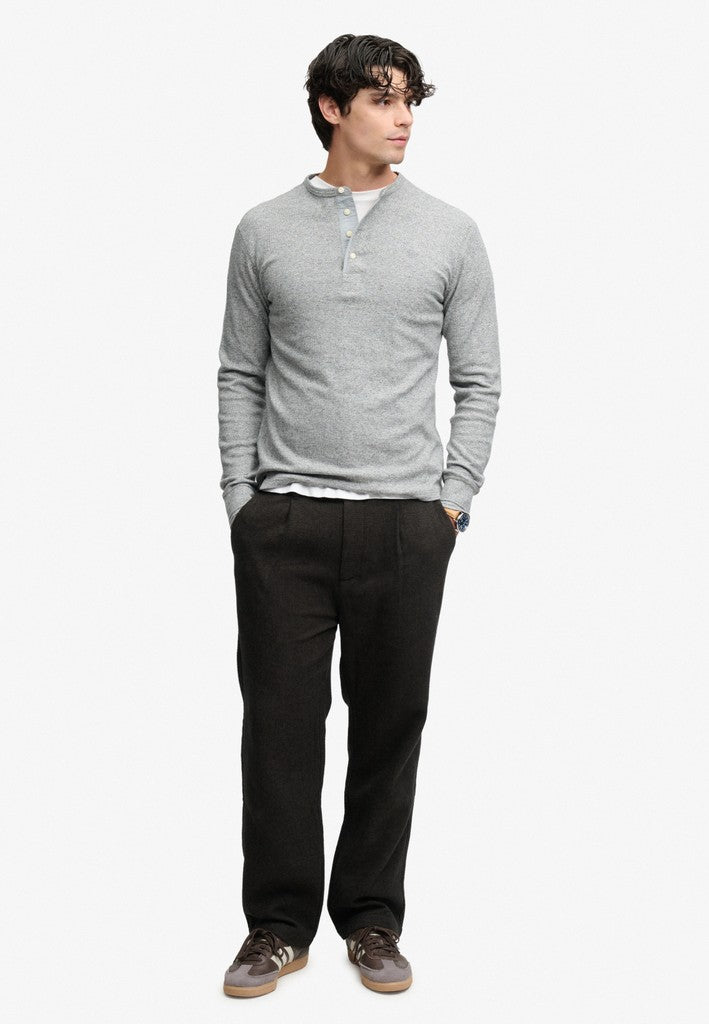 Mini Slub Waffle Long Sleeve Grandad Top - Grijs Melee
