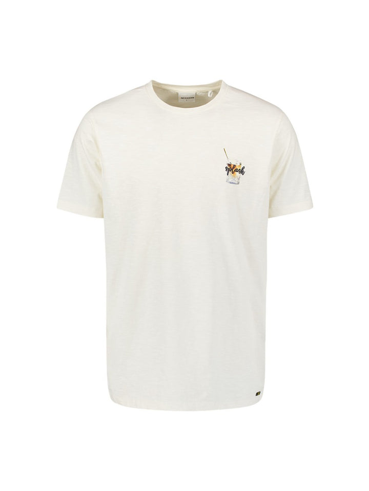 T-shirt Crewneck Placed Prints Slub - Ecru