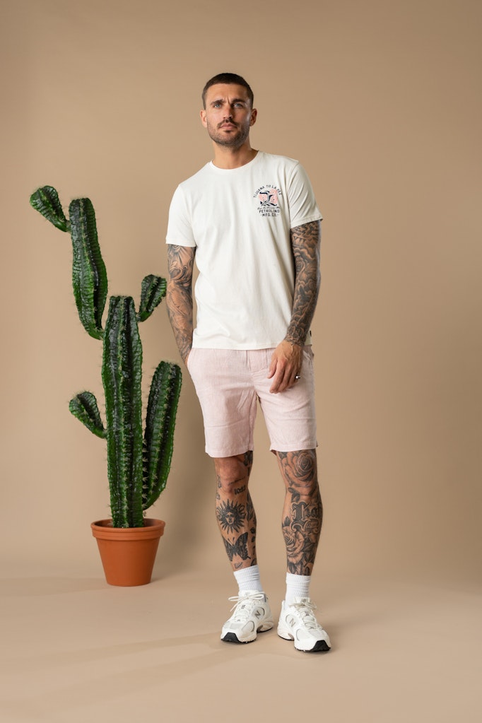 Men T-shirt Ss Classic Print - Ecru
