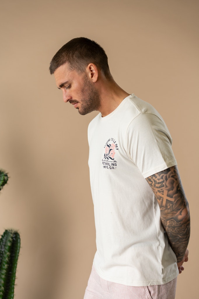 Men T-shirt Ss Classic Print - Ecru