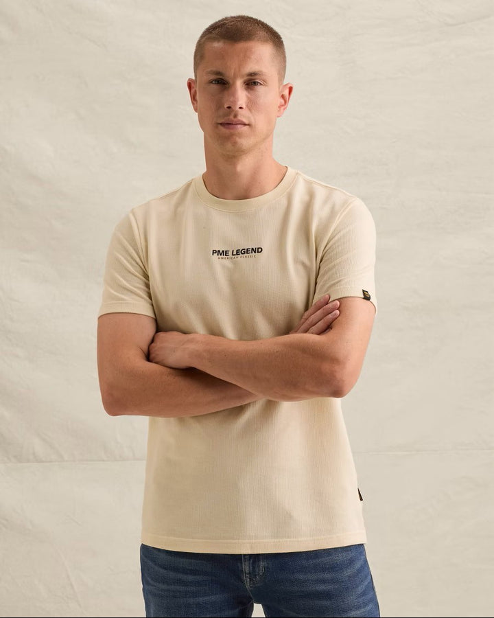 Short Sleeve R-neck Flat Waffle Je - Ecru
