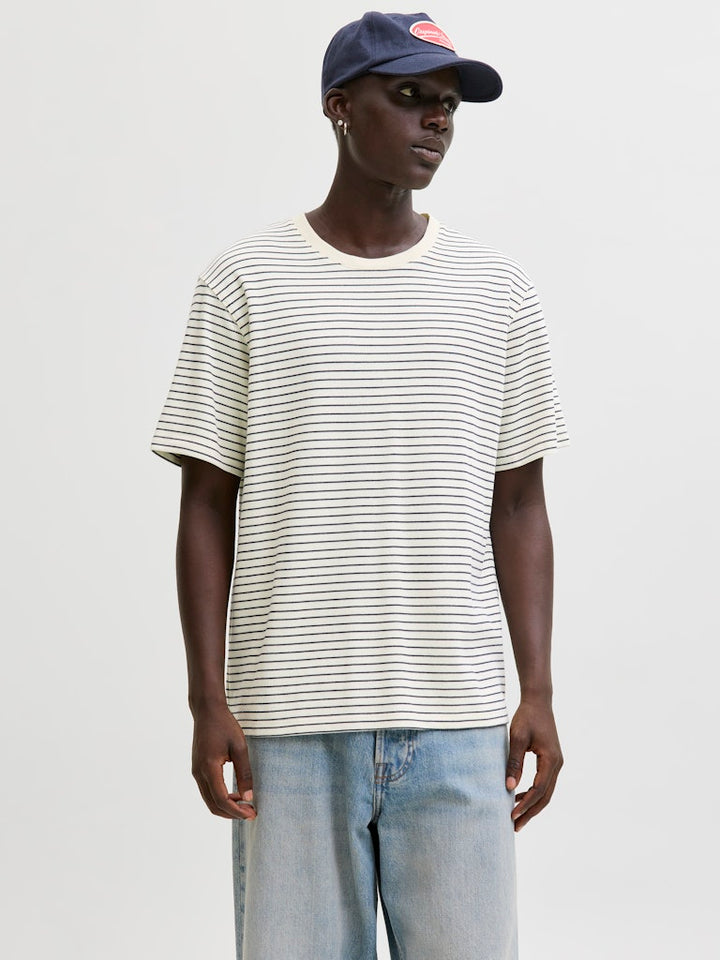 Jjedover Striped Tee Ss Crew Neck - Ecru Dessin