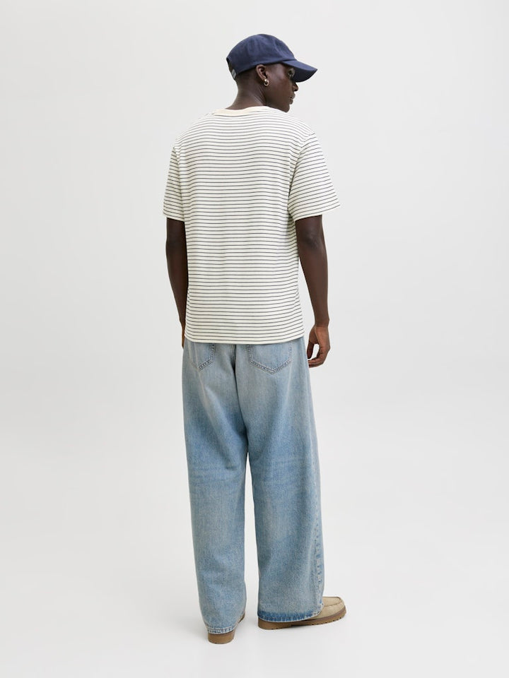 Jjedover Striped Tee Ss Crew Neck - Ecru Dessin