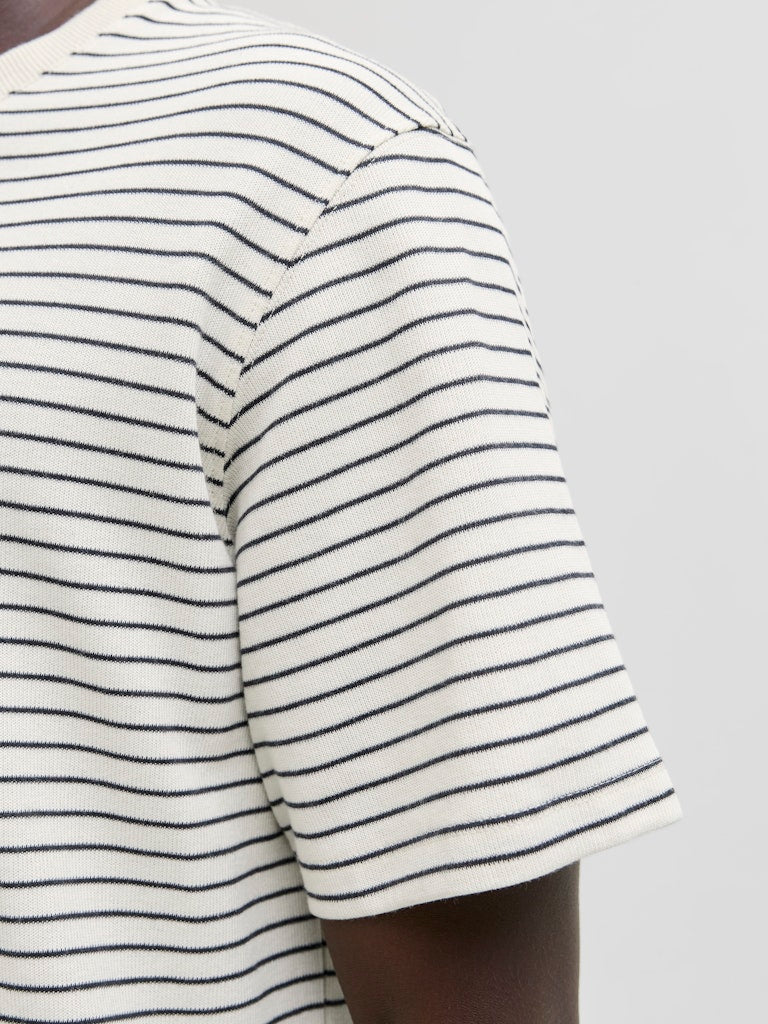 Jjedover Striped Tee Ss Crew Neck - Ecru Dessin