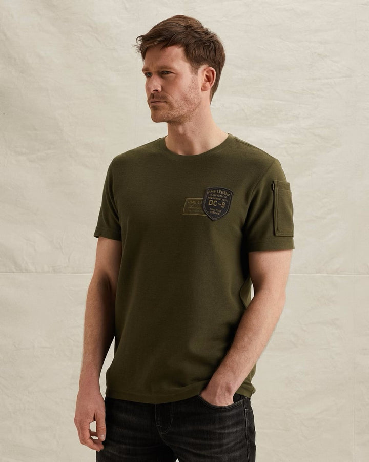 Short Sleeve R-neck Structured Piq - Army