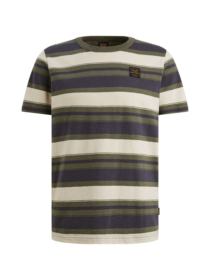 Short Sleeve R-neck Slub Striped J - Groen Dessin