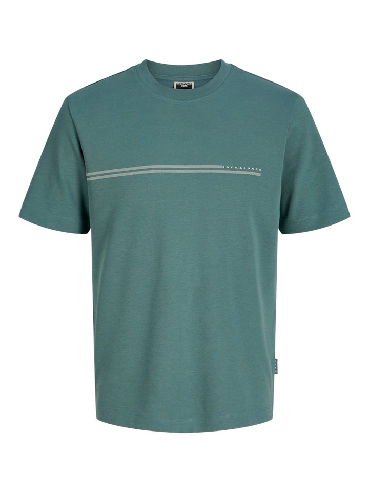 Jcofusion Chest Brand Tee Ss Crew Sn - Petrol Blauw