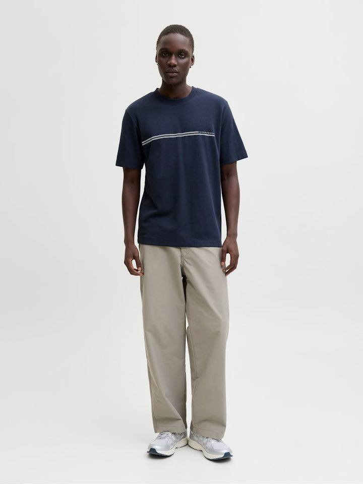 Jcofusion Chest Brand Tee Ss Crew Sn - Navy