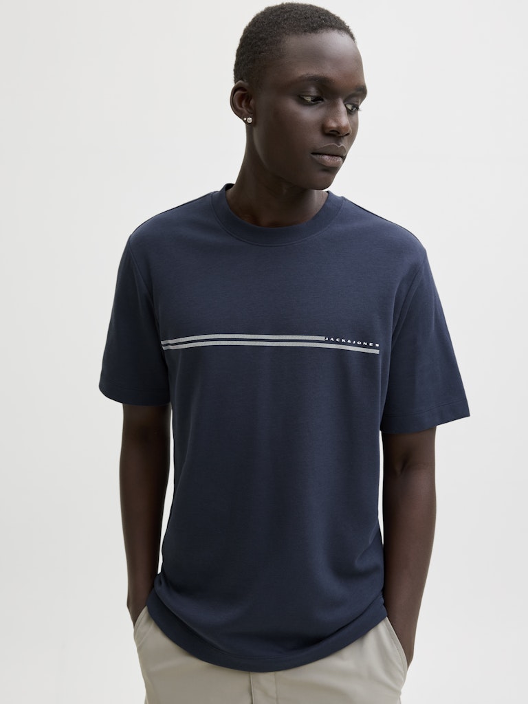 Jcofusion Chest Brand Tee Ss Crew Sn - Navy