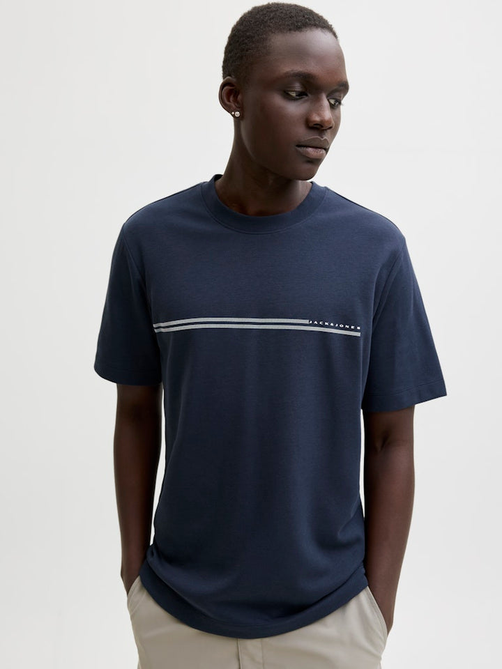 Jcofusion Chest Brand Tee Ss Crew Sn - Navy