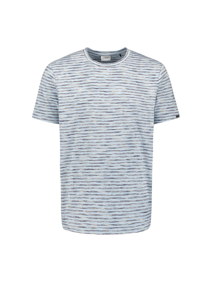 T-shirt Crewneck Multi Coloured Melange Stripes - Blauw Dessin