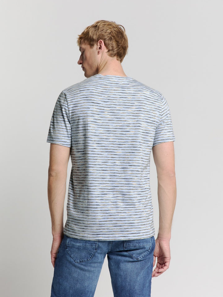 T-shirt Crewneck Multi Coloured Melange Stripes - Blauw Dessin
