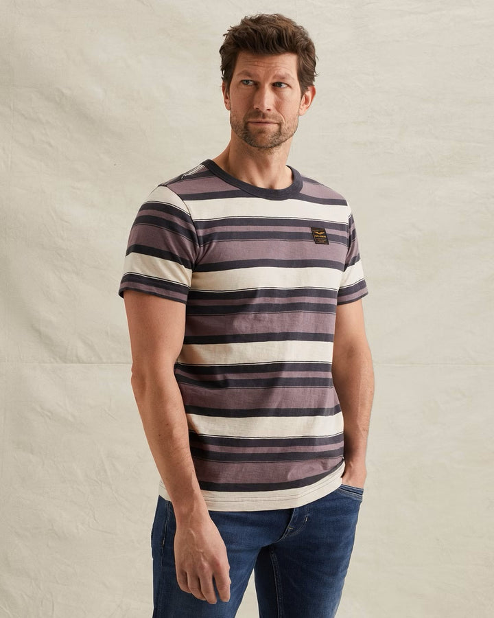 Short Sleeve R-neck Slub Striped J - Paars Dessin